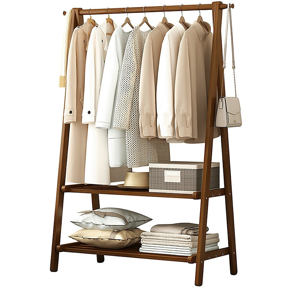 Portable Clothes Rack Coat Garment Stand Bamboo Rail Hanger Airer
