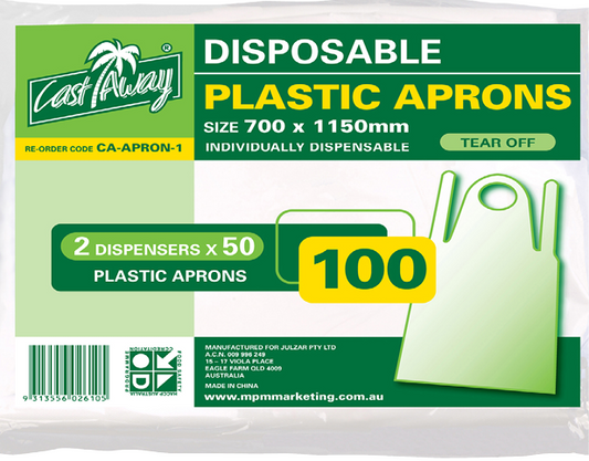 1000 Cast Away Plastic Aprons (115 X 70Cm) Disposable 10 X 100 Pack