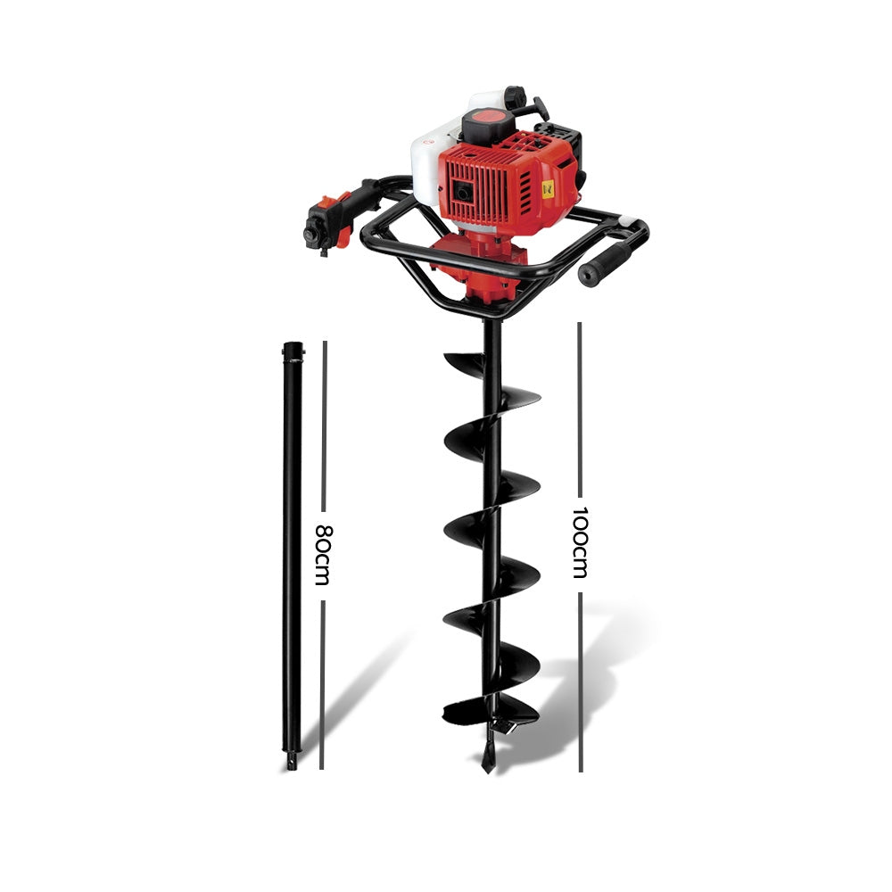 Giantz 92CC Petrol Post Hole Digger Drill Borer Fence Extension Auger Bits