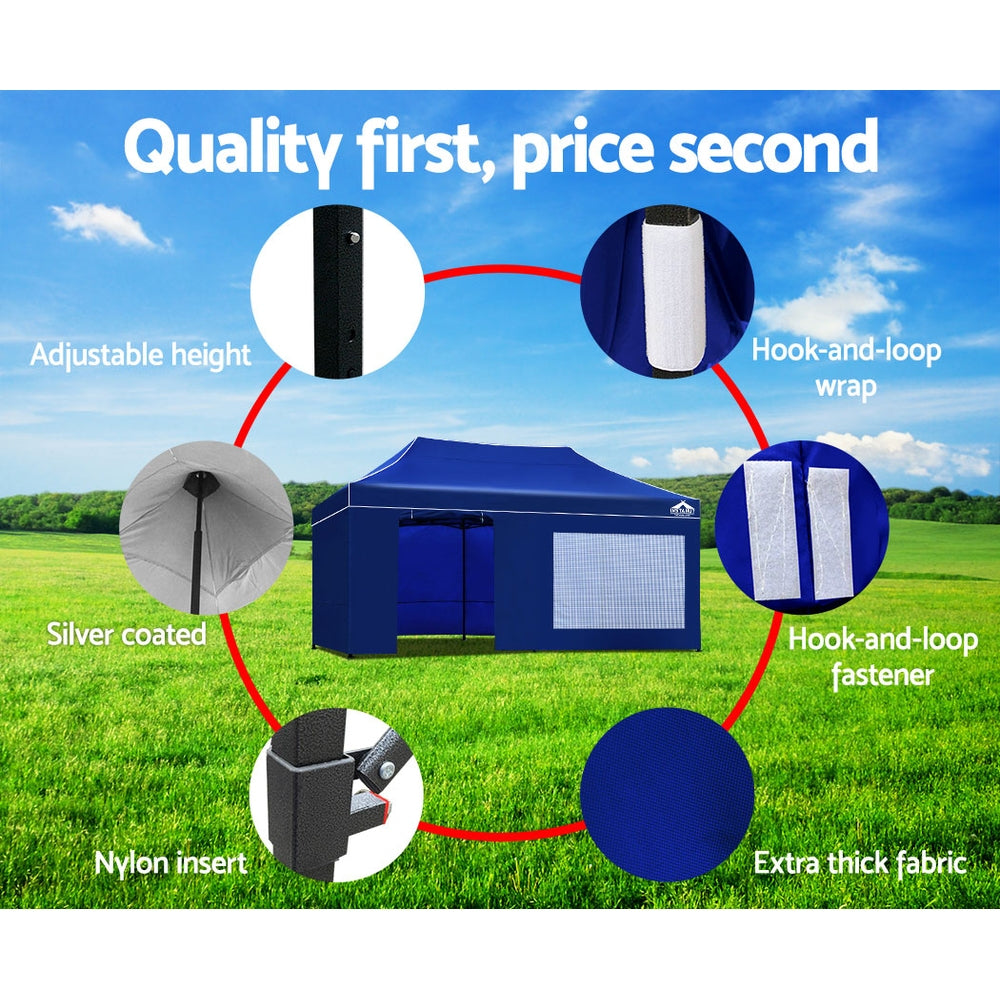 Instahut Gazebo Pop Up Marquee 3x6m Folding Wedding Tent Gazebos Shade Blue