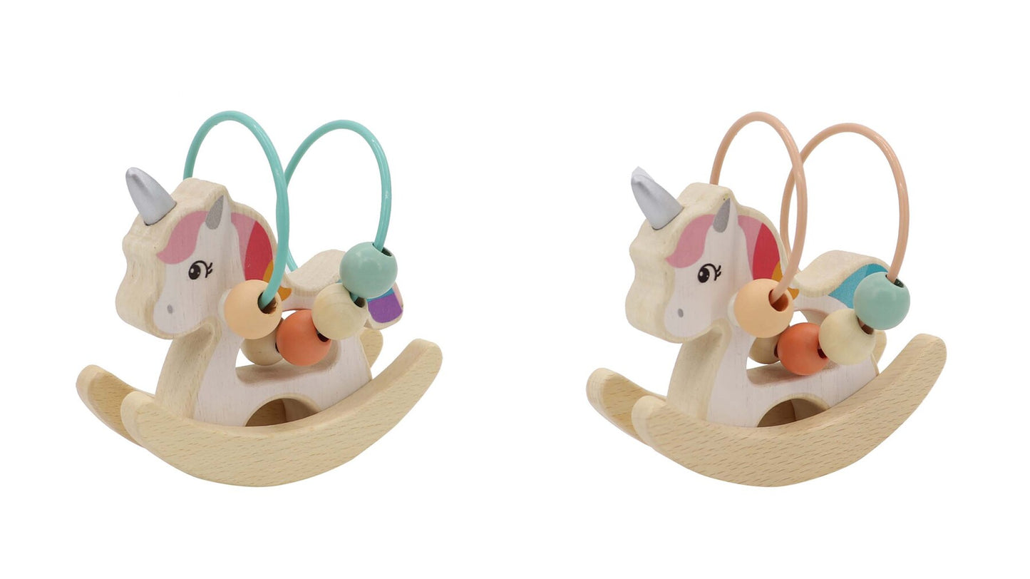 CALM & BREEZY WOODEN UNICORN ROCKER WITH BEADS IN DISPLAY BOX