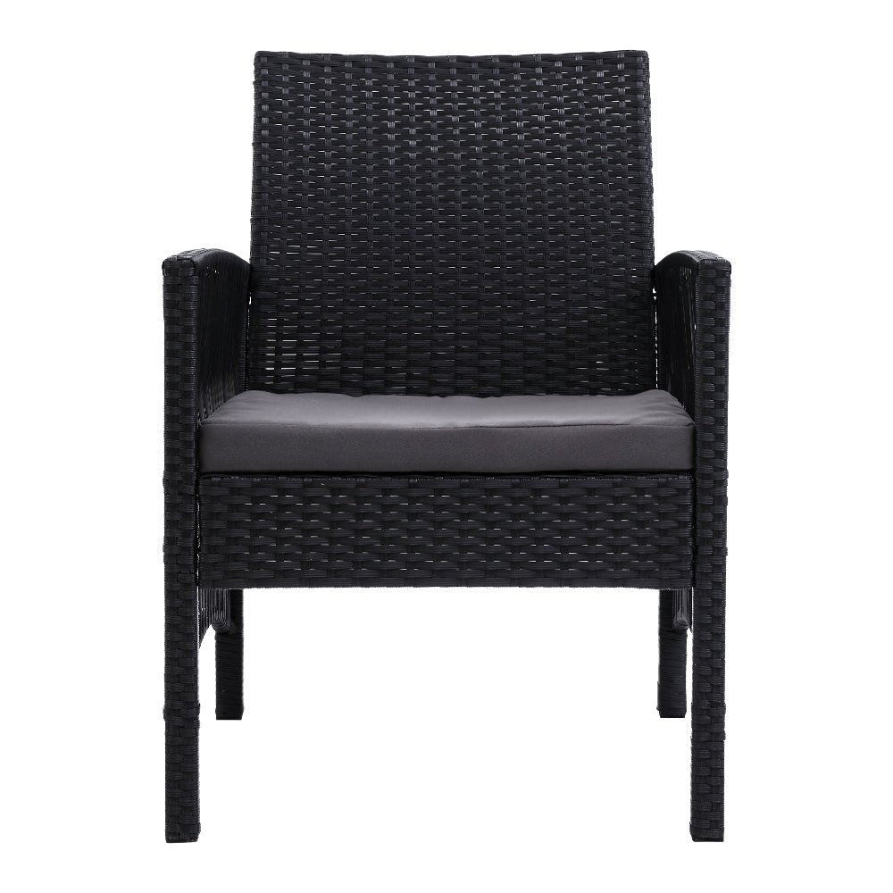 Outdoor Furniture Set of 2 Dining Chairs Wicker Garden Patio Cushion Black Gardeon