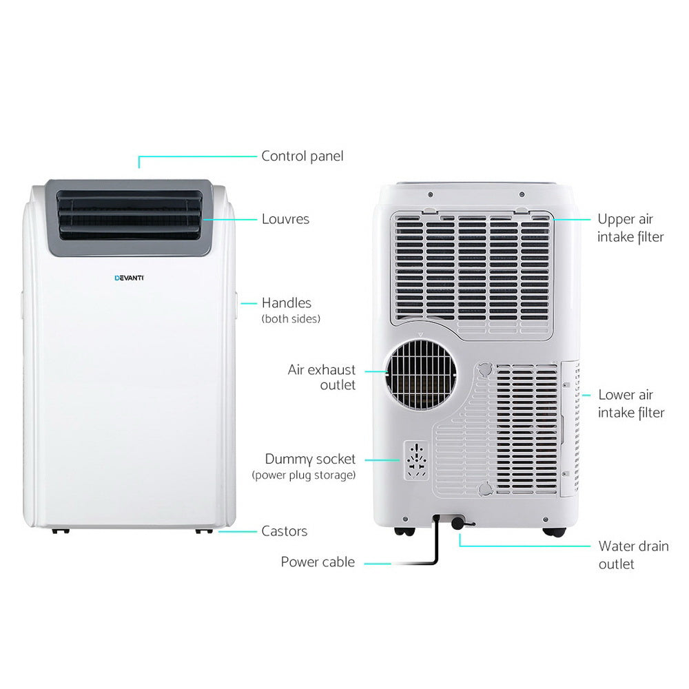 Devanti Portable Air Conditioner Cooling Mobile Fan Cooler Dehumidifier Window Kit White 3300W