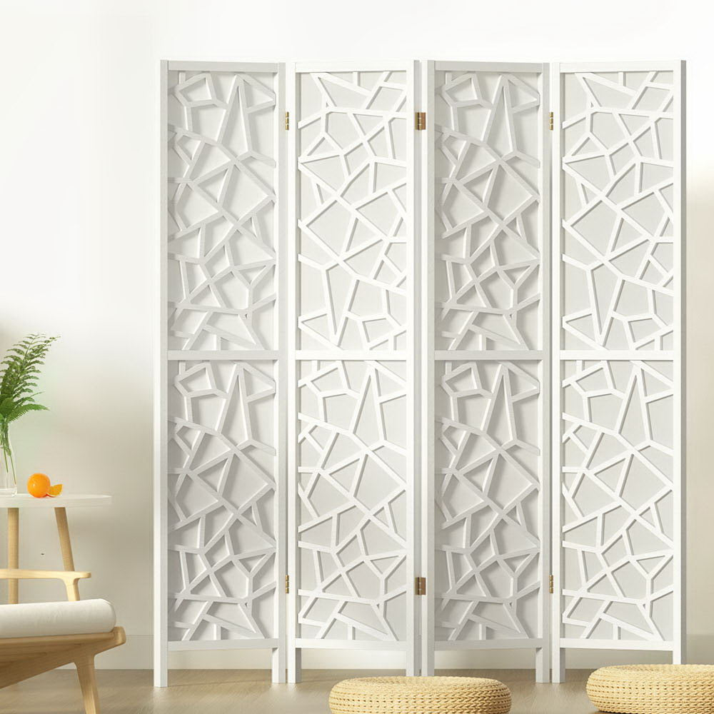 Artiss Clover Room Divider Screen Privacy Wood Dividers Stand 4 Panel White