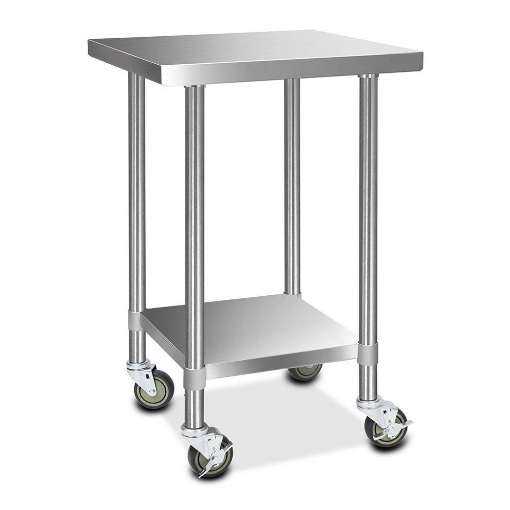 Cefito 430 Stainless Steel Kitchen Benches Work Bench Food Prep Table with Wheels 610MM x 610MM