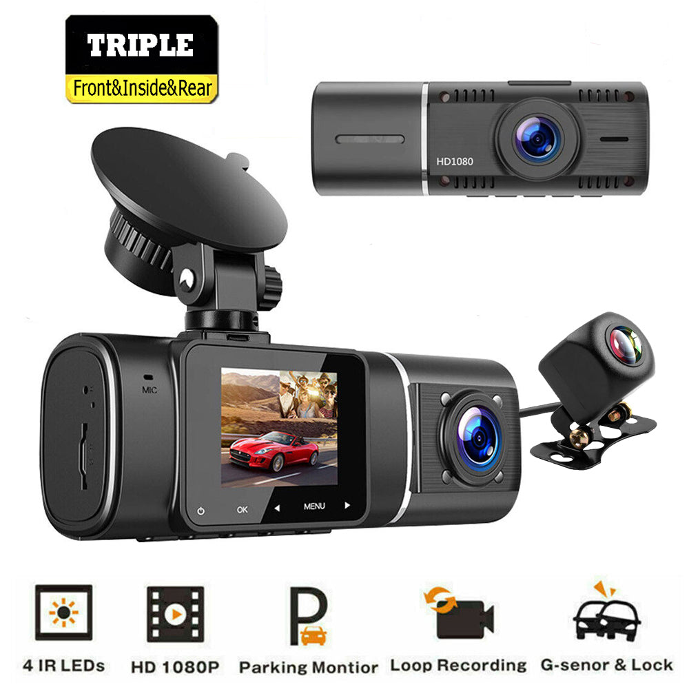 Dual Dash Cam FHD 1080P Front Cabin Rear Car Dash Camera IR Night Vision DVR