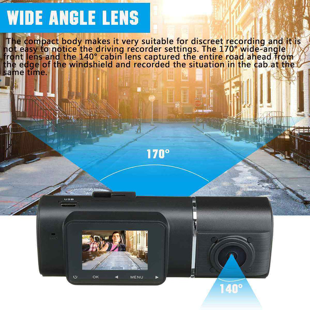 Dual Dash Cam FHD 1080P Front Cabin Rear Car Dash Camera IR Night Vision DVR