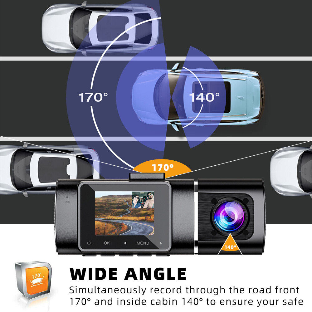 Dual Dash Cam FHD 1080P Front Cabin Rear Car Dash Camera IR Night Vision DVR