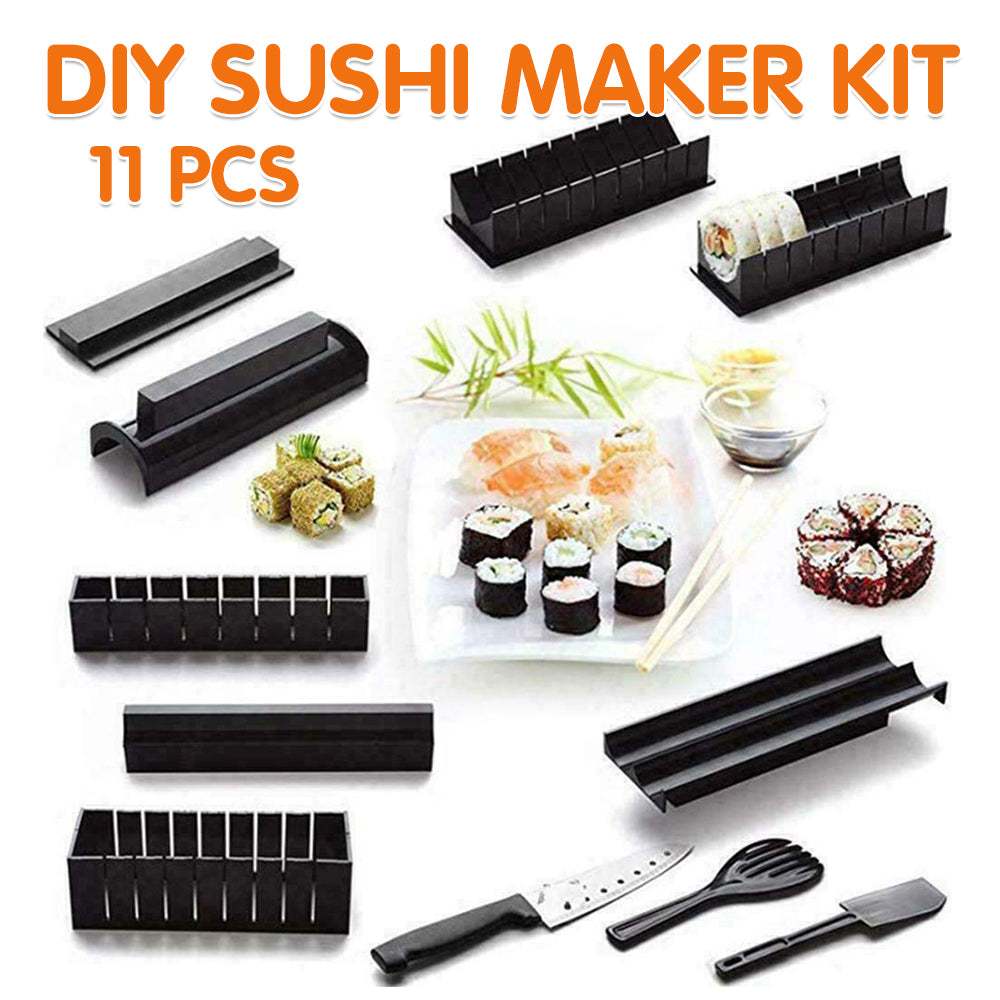 11PCS Sushi Maker Kit Rice Roll Mold Kitchen Gadgets DIY Chef Mould Roller Tool