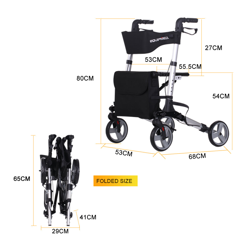 EQUIPMED Rollator Walking Frame Walker Foldable Seat Mobility Aid Aluminium