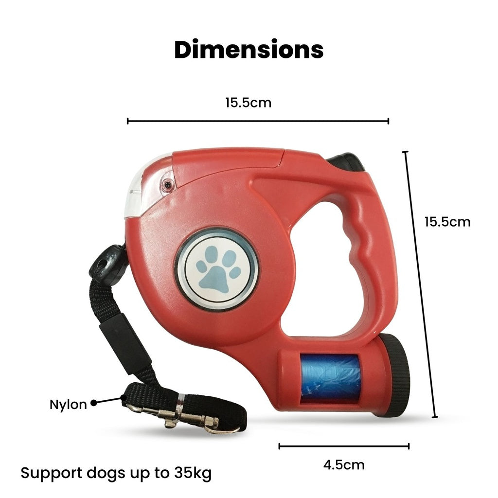 Floofi 3 in 1 Waste Beg LED Leash Red FI-PC-122-HN