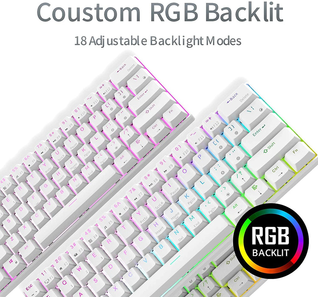 Royal Kludge RK61 Tri Mode RGB Hot Swappable Mechanical Keyboard White (Brown Switch)