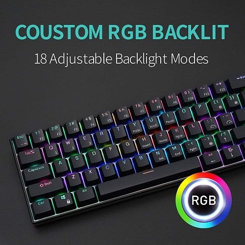 Royal Kludge RK61 Wired Dual Mode Hot Swappable Mechanical Keyboard Black (Blue Switch)