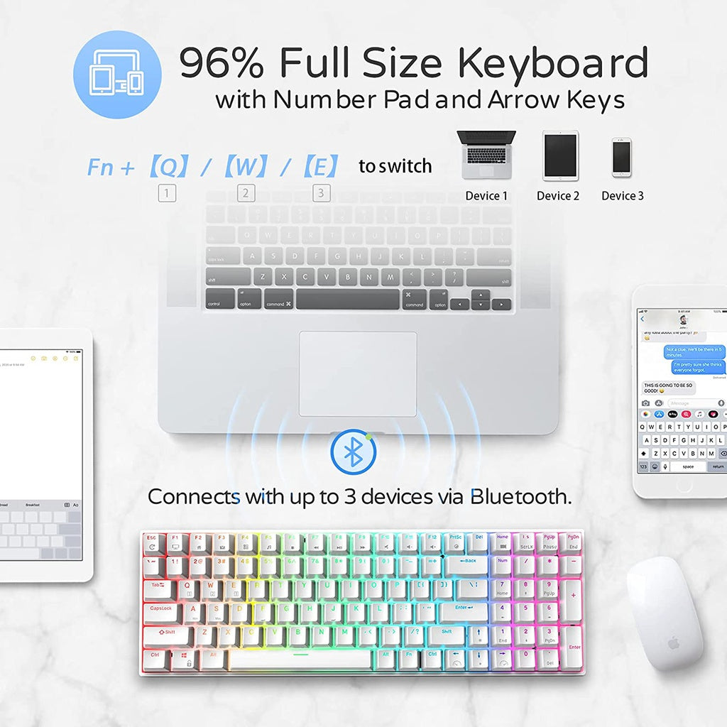 Royal Kludge RK100 Tri Mode Bluetooth RGB Hot Swappable Mechanical Keyboard White (Blue Switch)