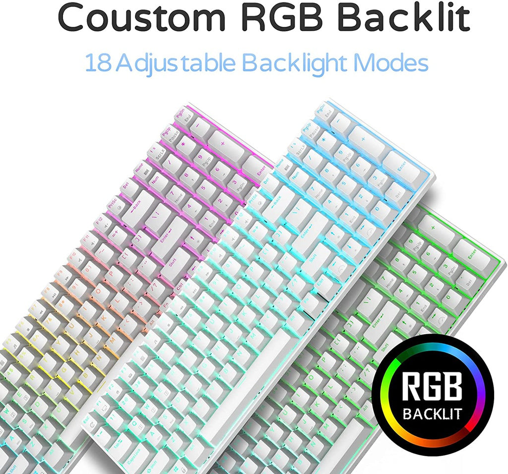 Royal Kludge RK100 Tri Mode Bluetooth RGB Hot Swappable Mechanical Keyboard White (Blue Switch)