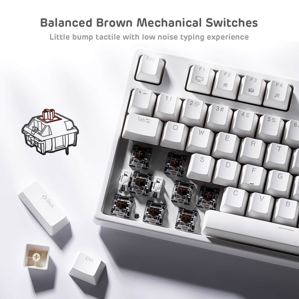 Royal Kludge RK837 (RKG68) Wired Tri Mode Bluetooth RGB Hot Swappable Mechanical Keyboard White (Red Switch)