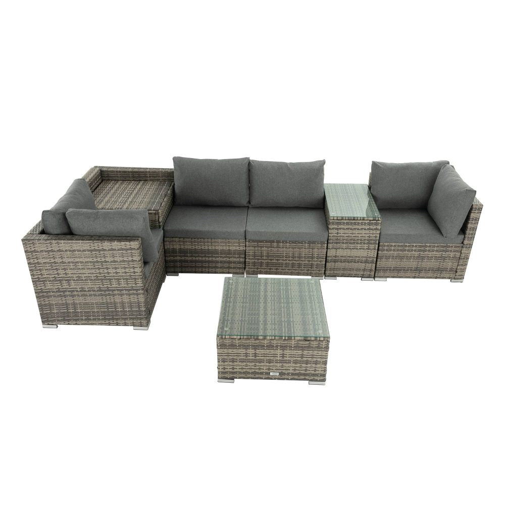 7PC Outdoor Wicker Lounge with Storage Corner (Grey)