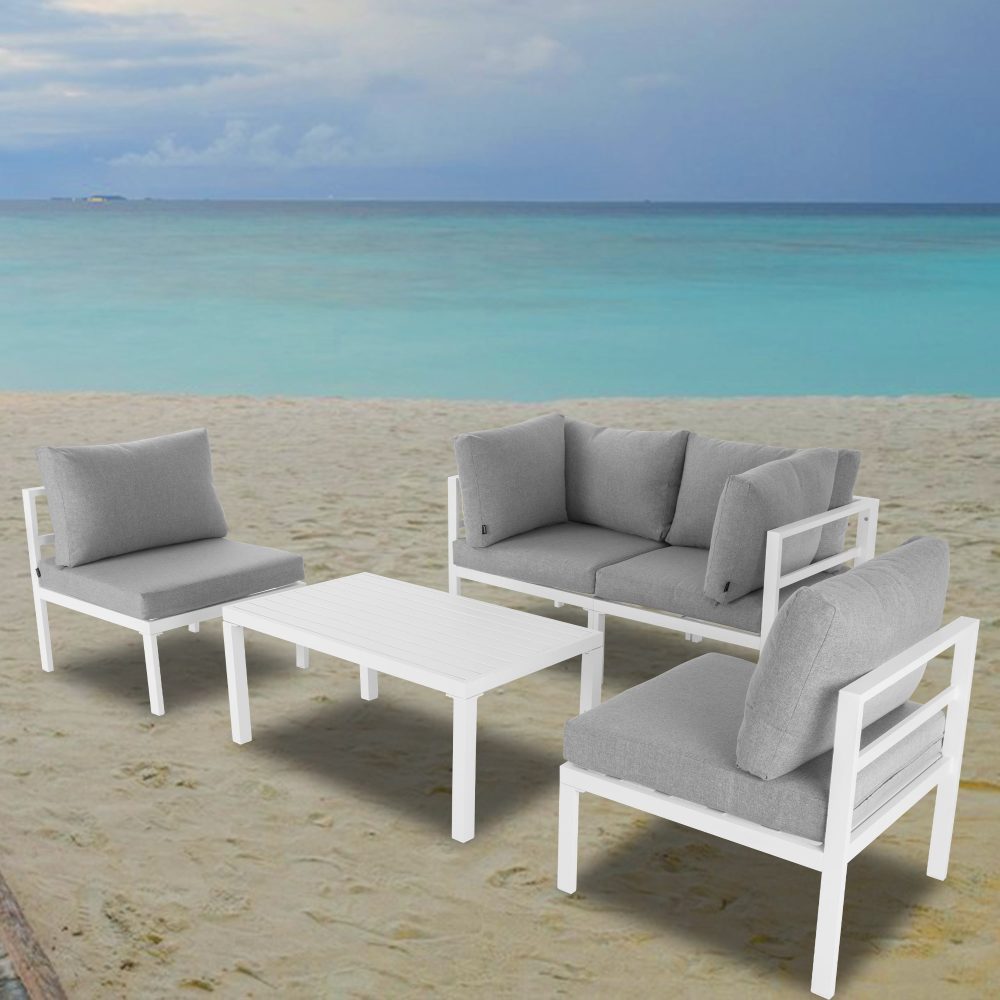 Outdoor 5 Piece White Couch Set