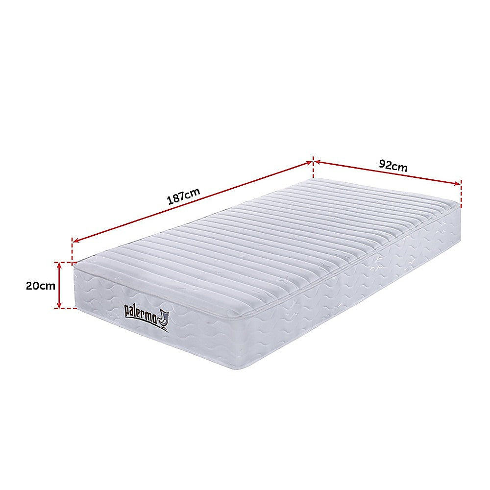 Palermo Contour 20cm Encased Coil Single Mattress CertiPUR-US Certified Foam