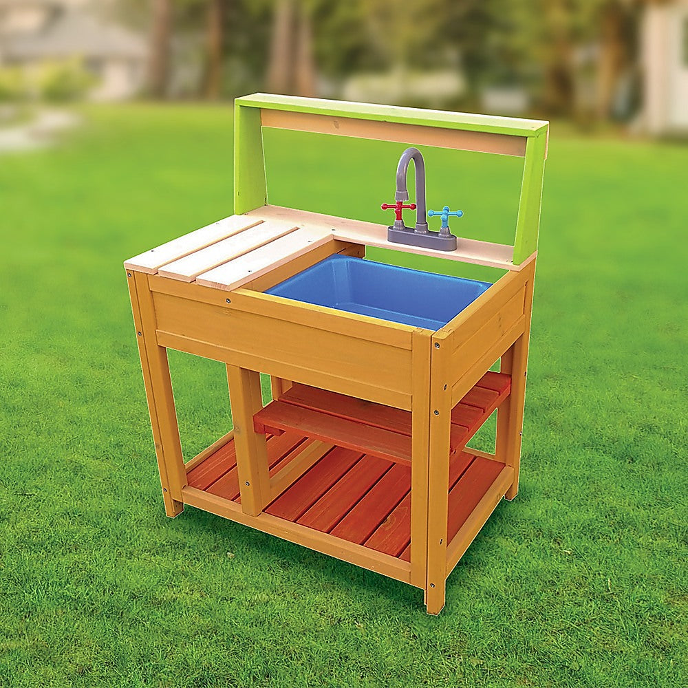 Children’s Outdoor Play Mud Kitchen Sand Pit with Display Shelf