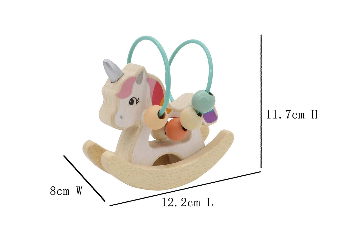 CALM & BREEZY WOODEN UNICORN ROCKER WITH BEADS IN DISPLAY BOX