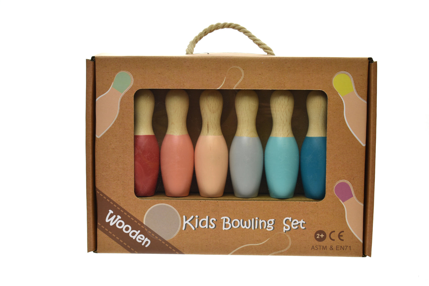 WOODEN BOWLING SET BOTTOM COLOURED